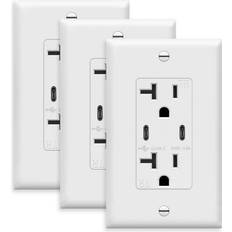 Electrical Outlets on sale Topgreener TOPGREENER 20 Amp Tamper-Resistant Decorator Duplex Receptacle, 2 Port USB C Wall Outlet, White 3-Pack