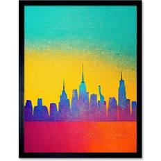 Yellow Framed Art ARTERY8 Bright Colourful New York Skyline Cityscape Framed Art