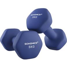 Träningsutrustning Songmics Hantlar, 2 st, 2 x 5 kg, hantelset, hantlar, hexagon, neoprenbeläggning, styrketräning, träning, fitness, för hemmet, SYL910Q01