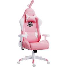 AutoFull Pink Gaming Chair PU Leather High Back Ergonomic Racing Office Desk Computer Chairs with Lumbar Support, Rabbit Ears