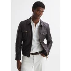 Reiss Mens Chocolate Carp Patch-pocket Leather Jacket