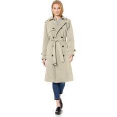 Women's Double-Breasted 3/4 Length Belted Trench Coat - Stone