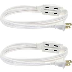 Clear Power 6 ft 3 Outlet Indoor Extension Cord 16/2 SPT-2 White 2 Prong Polarized Plug DCIC-00312P-DC 2 Pack