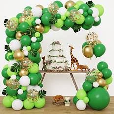 Plastic Balloon Arches RUBAC 134pcs Jungle Party Balloon Arch Green Balloon Decoration with Artificial Tropical Palm Leaves for Jungle Party Birthday Party and Animal Theme Party Dinosaur Party