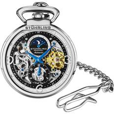 Stührling Unisex Wrist Watches Stührling Orignal Pocket Automatic Skeleton for Men- Mechanical with and Chain -Dual Time AM/PM Sun Moon Subdial