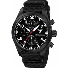 KHS Airleader Black Chronograph.AIRBSC.NB rostfritt IP-belagt svart, natoband svart, Tactical Watch, insatsur, flygklocka