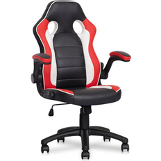 Inbox Zero Inbox Zero Faux Leather Computer Gaming Racer Chair, Adjustable Ergonomic Computer Racing Seat w/ Flip-Up Arm Faux Leather in Red/White/Black Red/White/Black