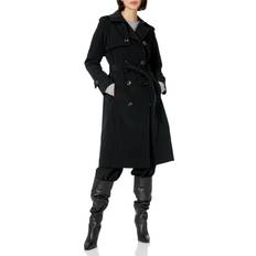 London Fog womens Double-breasted 3/4 Length Belted Trenchcoat, Black