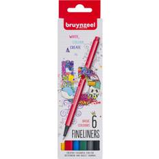 Bruynzeel fineliners, set 6 basic, neon, pastel colours write colour create