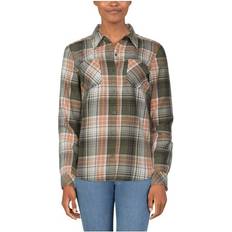 Natural Reflections Natural Reflections Acid-Wash Twill Long-Sleeve Shirt for Ladies Olive Plaid-23