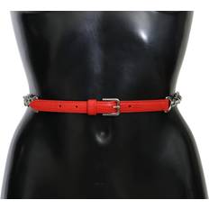 Mässing Kläder Dolce & Gabbana Red Leather Roses Floral Silver Waist Belt