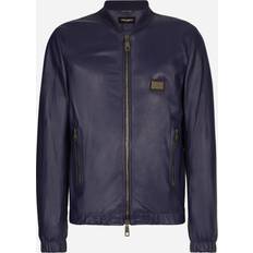 Blau - Lederjacken Dolce & Gabbana Lederjacke Mit Logoplakette Mann Mäntel Und Jacken Blau Leder