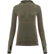 Aclima Women's WarmWool Hoodsweater with Zip, L, Olive Night/Spiced Coral