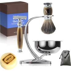 Straight Razor Shaving Kit for Men,Wet Shaving Brush and Bowl Set,Luxury Gifts Set Includes Shave Brush,Soap,Stainless Steel Bowl,Shaving Stand,Double Edge Safety Razor with 10 Blades