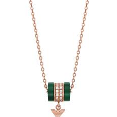 Men - Pink Necklaces Emporio Armani Rose Gold Plated Green Malachite CZ Necklace