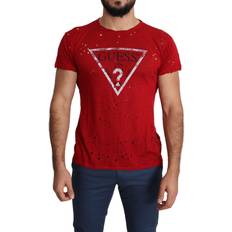 Guess Man Clothing Guess Red Cotton Logo Print Men Casual Top Perforated T-shirt