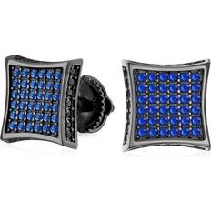 Blue - Men Earrings Bling Jewelry Black Blue Cubic Zirconia Micro Pave CZ Square Stud Earrings For Men Simulated Sapphire Silver Screwback 9MM