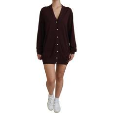 Dolce & Gabbana Women Cardigans Dolce & Gabbana Maroon Wool Knit Deep V-neck Cardigan Women's Sweater