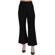 Dolce & Gabbana Black High Waist Flared Cropped Brocade Pants IT40