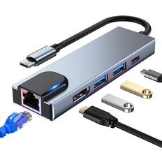 Hub macbook air SZPACMATE USB C Hub Multiport Adapter, 5 in 1 USB C Docking Station With 4K HDMI, RJ45 Ethernet, USB3.0, 100W PD, Compatible With MacBook Pro/Air, IPad Pro, IPad Mini 6, Surface Pro and More Type C Devices