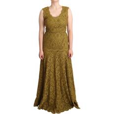 Dolce & Gabbana Brown Dresses Dolce & Gabbana Brown Floral Lace Maxi Floor Length Dress IT40