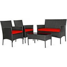 Dining Sets Goplus Rattan with Glass Top Dining Set