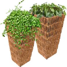 Pots, Plants & Cultivation Sunnydaze Decor 2 Hyacinth Poly-Wicker Tall Planters Barley