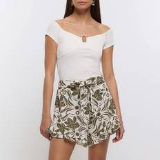 Florals - Women Shorts River Island Womens Khaki Floral Frill Hem Shorts Khaki