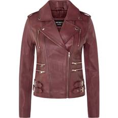 Leather Outerwear Infinity Leather Ladies Biker Burgundy Lamb Nappa Gothic Jacket Red