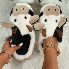 Slippers Shein Cartoon Pattern Cow Design Fluffy Novelty Slippers