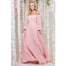 Chiffon - Long Dresses Goddiva Bardot Chiffon Pleated Maxi Blush