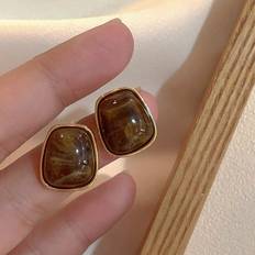 Harts Örhängen Shein 1pair French Style Vintage Geometric Square Shape Lightweight Luxury Women's Resin Earrings, Suitable For Daily Wear