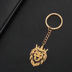 Shein 1pc Men's Gold-colored Lion King Shaped Cutout Stainless Steel With Daily