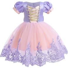 Ruffles Dresses Shein Young Girls' Elegant & Romantic Tulle & Puffy Dress With Lace & Floral Edge, Great For Birthday Party & Cosplay