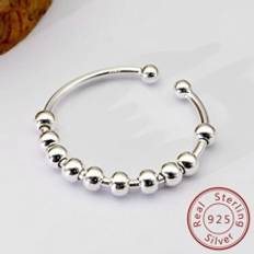 Shein 1pc New Fashion 925 Silver Fidget Beads Adjustable Ring For Women Men Rotate Freely Anti Stress Anxiety Rings Jewelry Gift 2023
