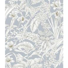 York Wallcoverings Orchid Conservatory Toile Blue and Taupe Wallpaper Roll