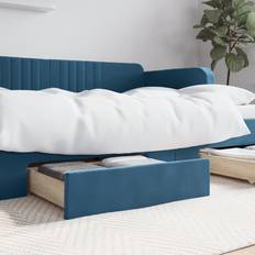 Bedpoten vidaXL Bedlades 2 St Bewerkt Hout En Fluweel Blauw