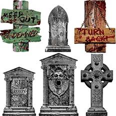 Party Supplies KIDPAR 4 Pack 14 x 11 4 Pcs Outdoor Halloween Yard Sign Decorations Beware Warning Graveyard Fence Stakes for Haunted House Scary Theme Party