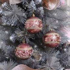 Resin Christmas Tree Ornaments Melody Maison Set of 3 Pink & Gold Glitter Sequined Pearl Baubles Christmas Tree Ornament