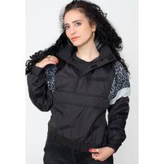 Leopard Jackor Urban Classics Damjacka Leo Pull Over-jacka med djurtryck, dragkedja och magficka, till 5XL, svart/snowleo/lightasfalt