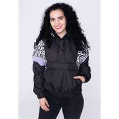 Zebra Kläder Urban Classics Damjacka Leo Pull Over Jacka med djurtryck, Svart/Zebra