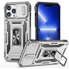 HD Accessory Military Grade Ring Holder Case with Camera Lens Cover for iPhone 14 Pro Max Silver