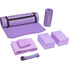 BalanceFrom GoYoga 7-Piece Set Include Yoga Mat with Carrying Strap, 2 Yoga Blocks, Yoga Mat Towel, Yoga Hand Towel, Yoga Strap and Yoga Knee Pad Purple, 1/2"-Thick Mat