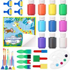 Finger Paints Shuttle Art Washable Finger Paint Set 33 Pack Kids Paint Set with 10 Colors 60ml Finger Paints Brushes Finger Paint Pad SpongeBrushes Palette Non Toxic for Toddlers