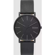 Skagen Men Wrist Watches Skagen Signatur Three-Hand Black Leather Black