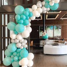 Balloons Tiffany Blue White Balloons Arch Garland Kit 134 Green Silver Balloons with Balloon Strip Tape Balloon Dot for Blue Backdrop Birthday Decoration Baby Shower, Wedding, Graduation