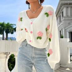 Multicolored Cardigans Shein Floral Embroidery Drop Shoulder Cardigan