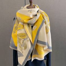 Dam - Gula Halsdukar & Sjalar Shein 1pc Yellow Women's scarves Cashmere Feel Color Long Fashion Fringed Shawl Scarf Tassel Classic Floral Printed Keep Warm Silky Soft Fashion Shawl