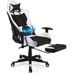 Gaming Chairs POWERSTONE POWERSTONE Gaming Chair Ergonomic Gaming Chair with Footrest for Women Racing Esports Computer Chair High-Back Massage Leather Recliner Rolling Swivel Chair White