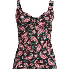 Lands' End Swimwear Lands' End Womens Chlorine Resistant Underwire Wrap Tankini Top Black Multi Paisley Floral Regular